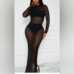 Fashion Nova Black Sheer Maxi Dress